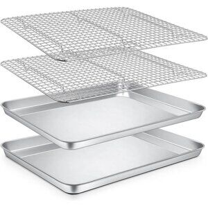 P&P CHEF Baking Sheets and Racks Set (2 Pans + 2 Racks), Stainless Steel Baking